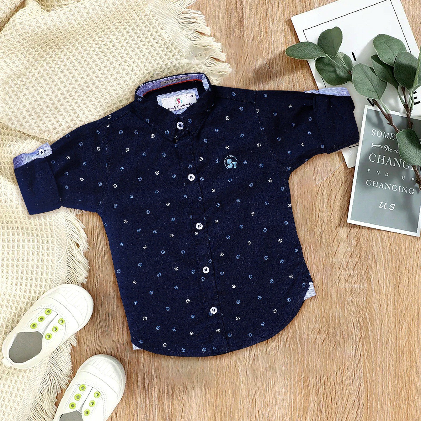 Navy Blue Printed Polo Shirt for Boys – Classic & Cool