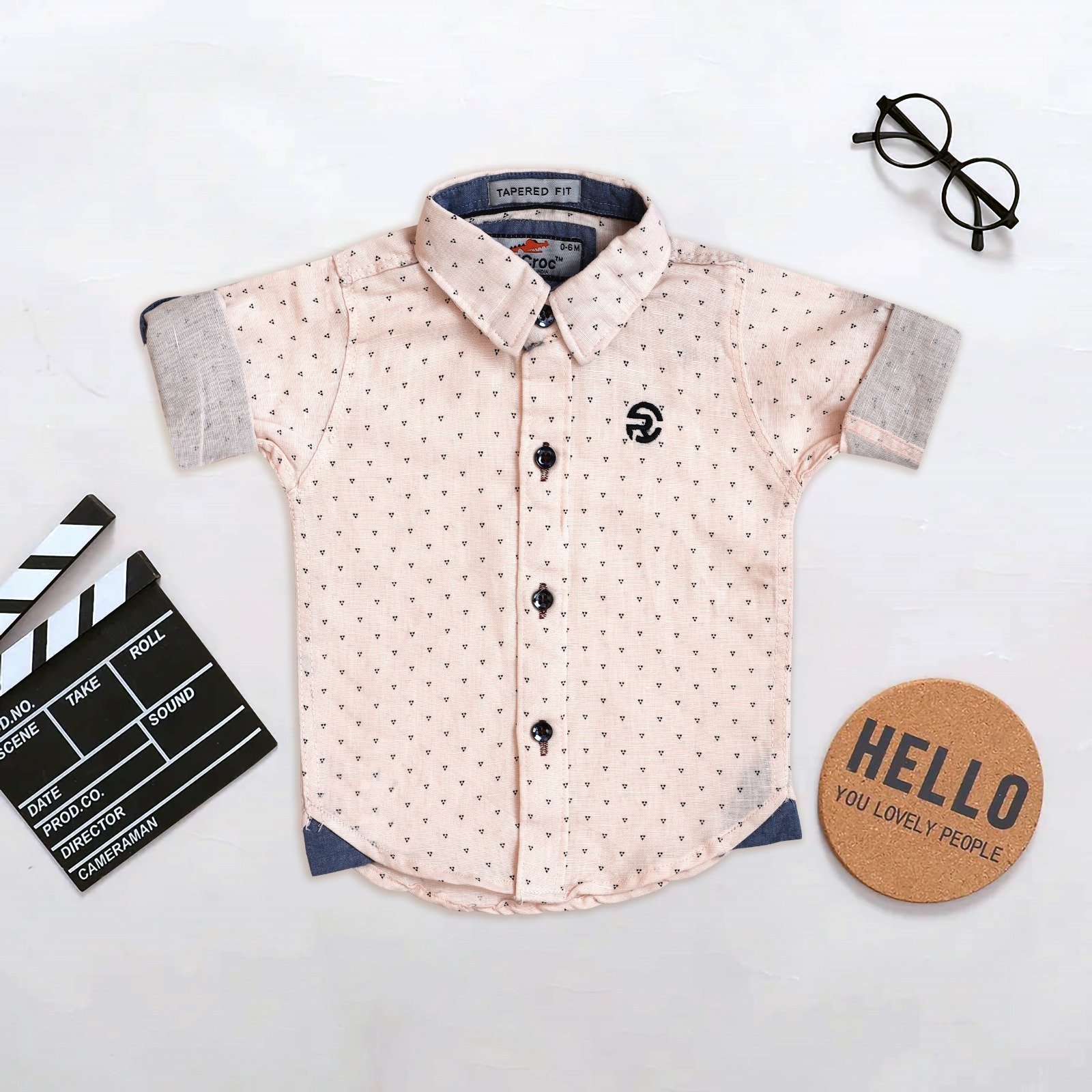 Boys’ Cream Printed Half-Sleeve Shirt – Smart Casual Look