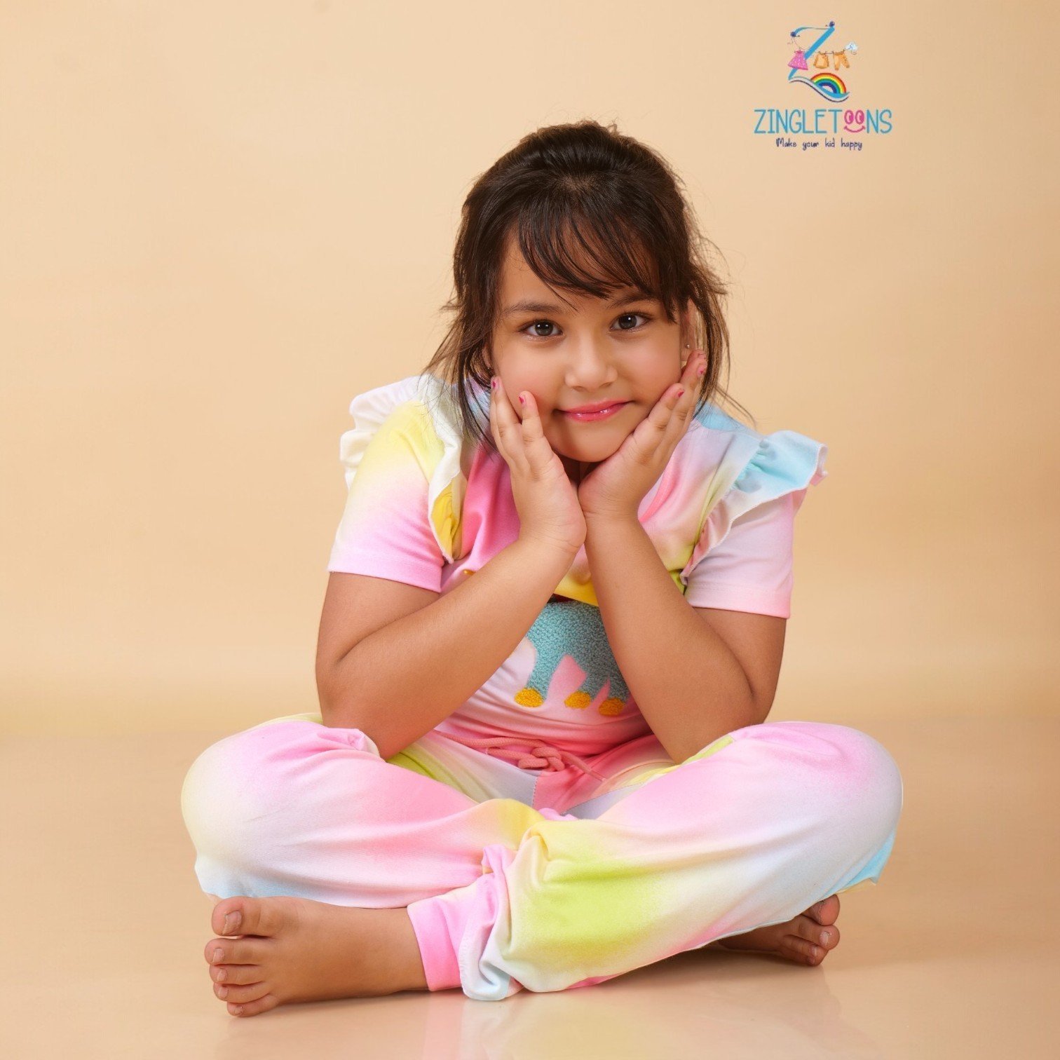 Girls Unicorn Printed Half Sleeves Tshirt And Joggers