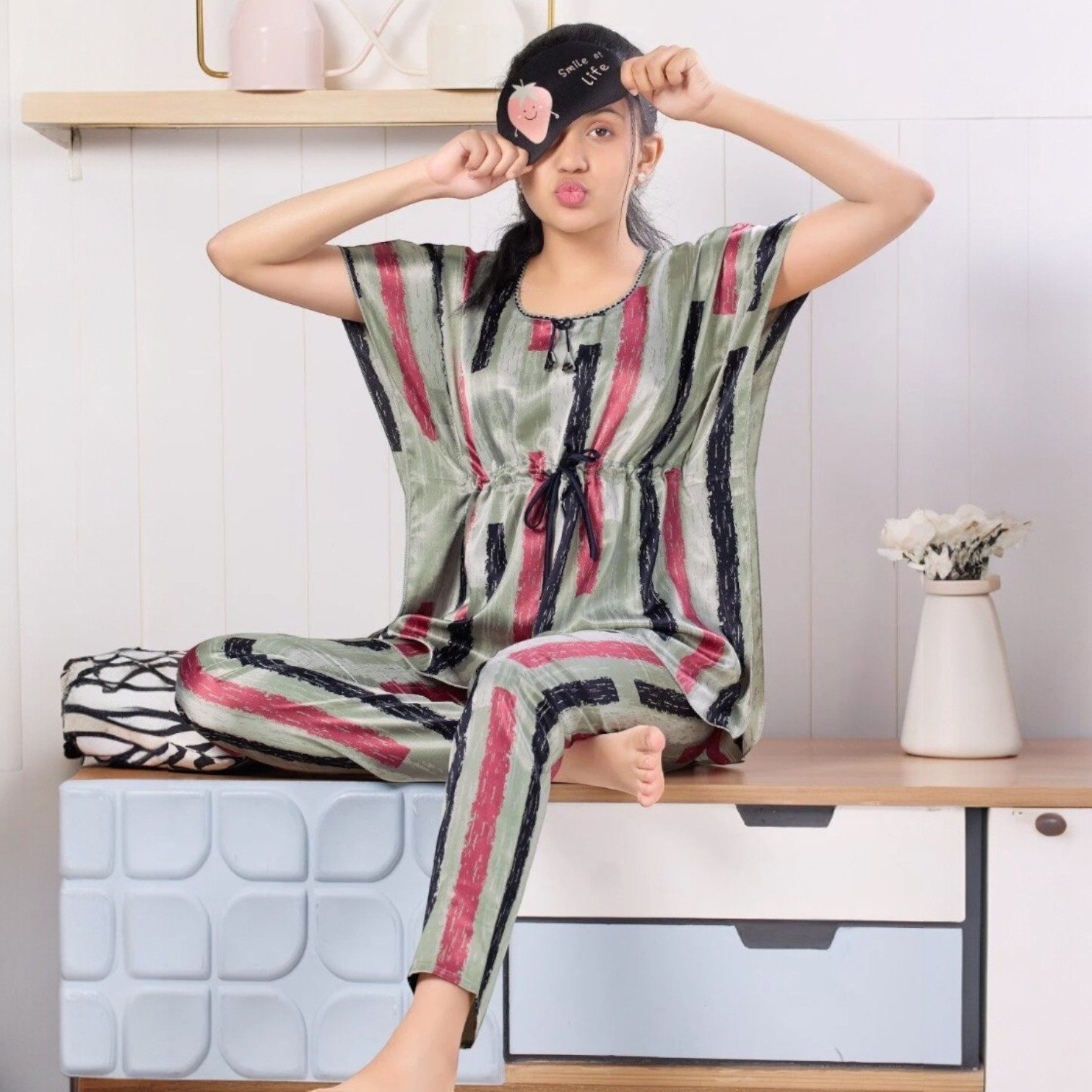Girls Printed Kaftan Night Suit