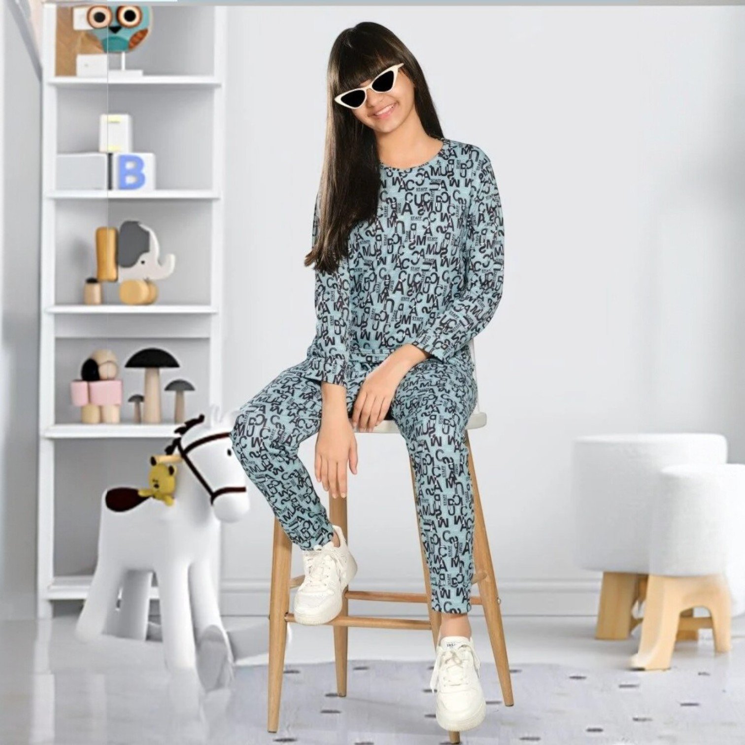 Letter Printed Lounge Wear For Girls