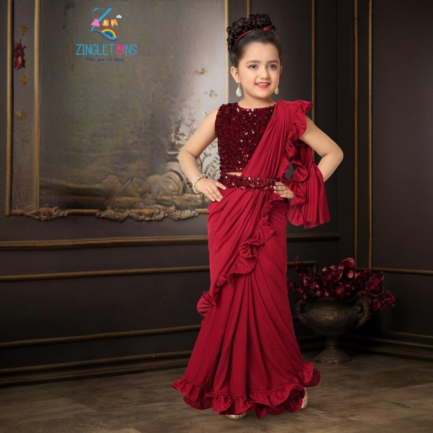 Party Wear Kids Ready To Wear Saree