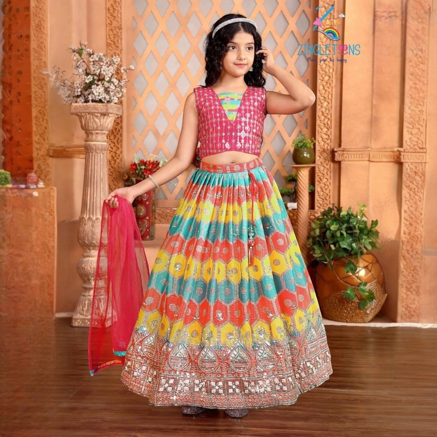 Pink Lehanga With Dupatta For Kids
