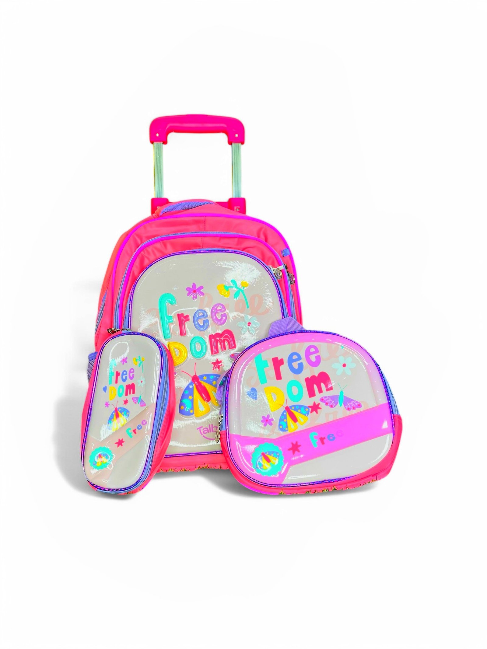 Kids 3-in-1 Trolley Backpack Set – Pink & Colorful Print
