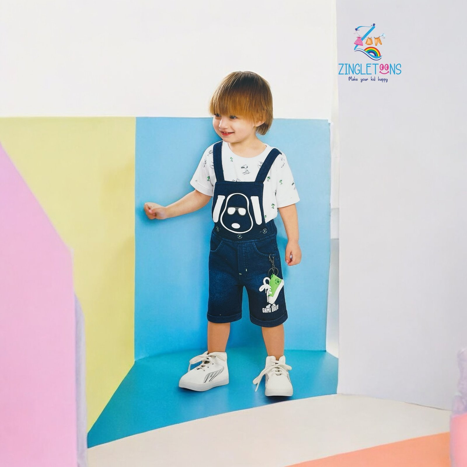 Toddler Boys’ Cartoon Dungaree Shorts Set