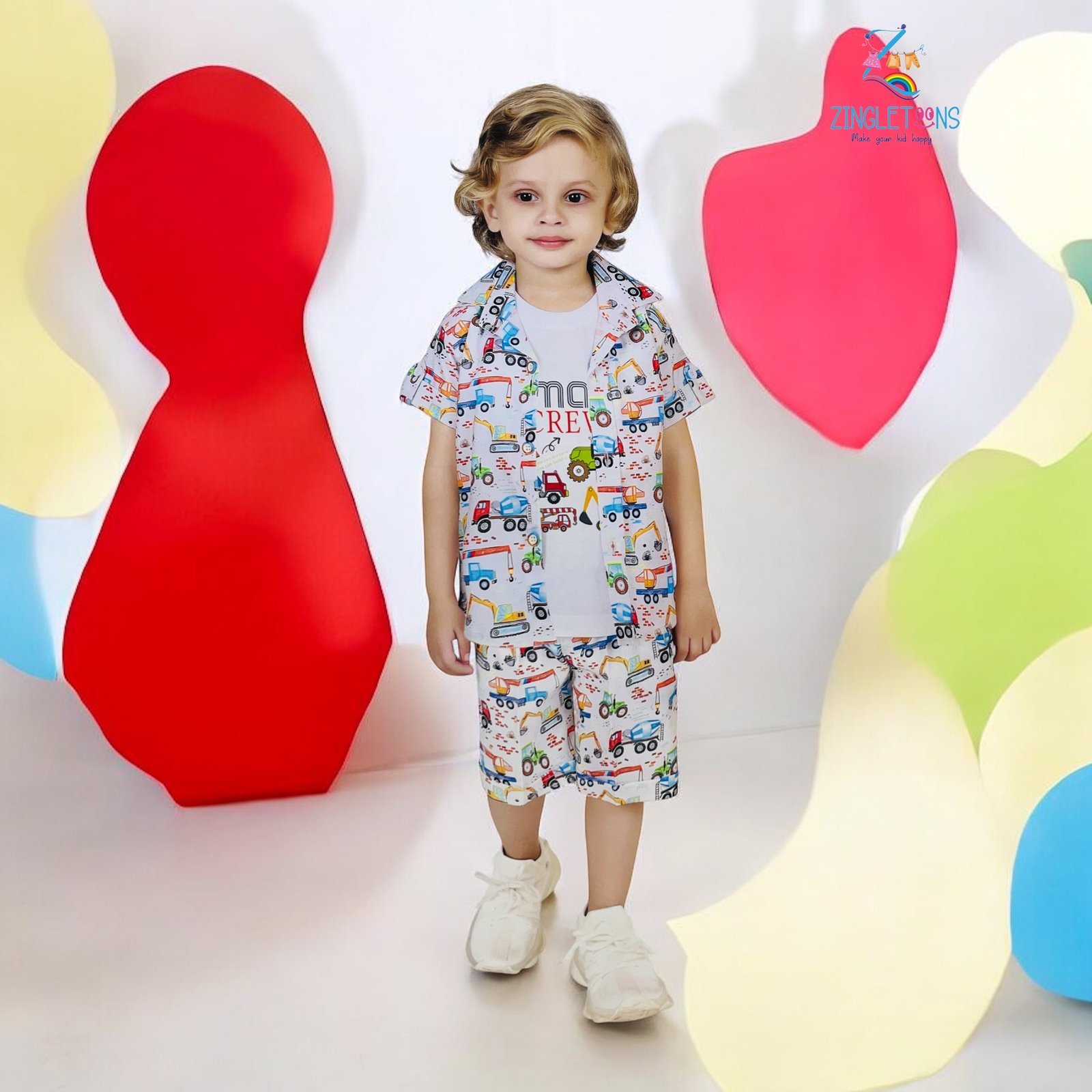 Boys’ Colorful Cartoon Print Summer Co-ord Set