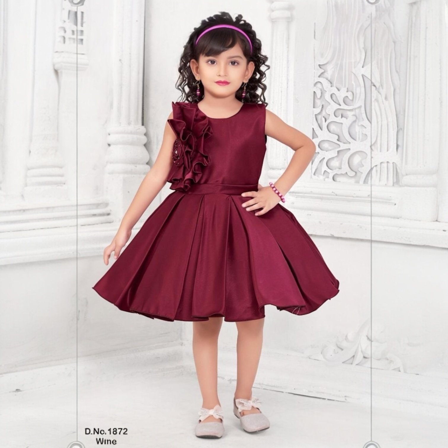 Elegant Maroon Party Dress for Girls