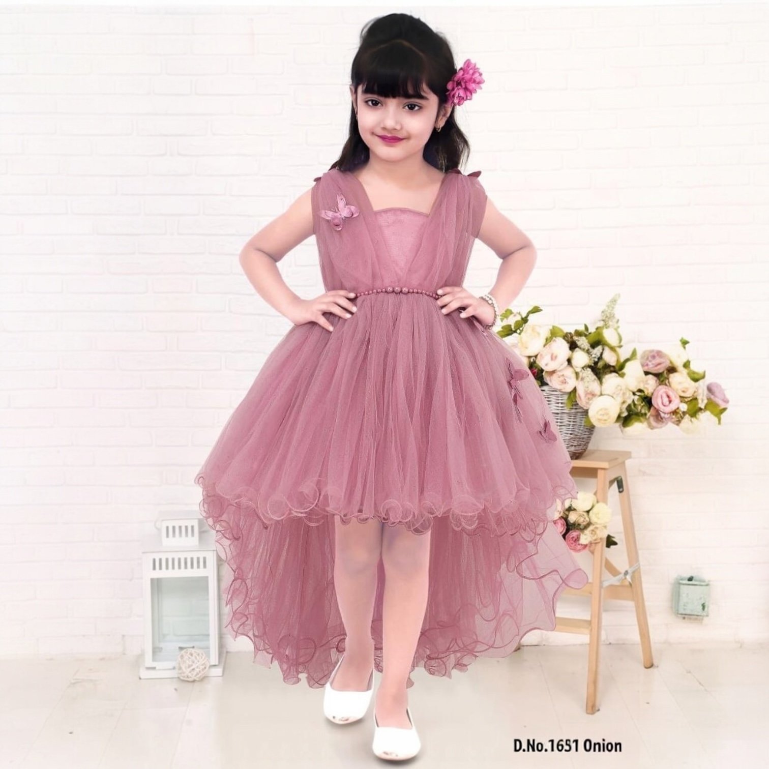 Elegant High-Low Party Dress for Girls – Mauve Pink
