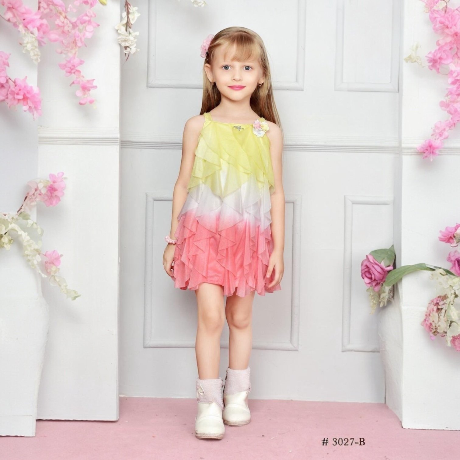 Girls’ Sleeveless Ombré Pleated Party Dress