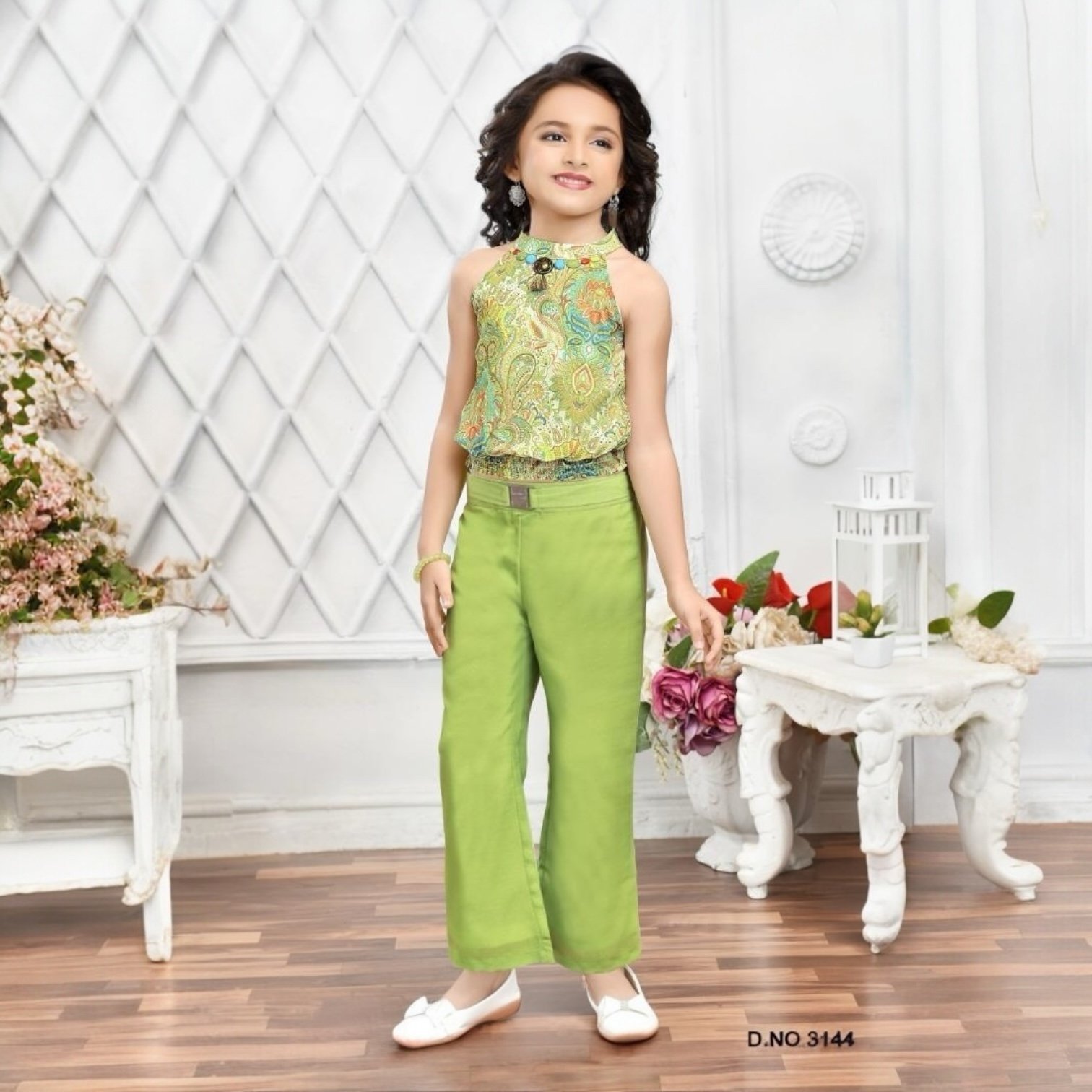 Stylish Green Halter Top & Pant Set for Girls | Trendy Party Wear