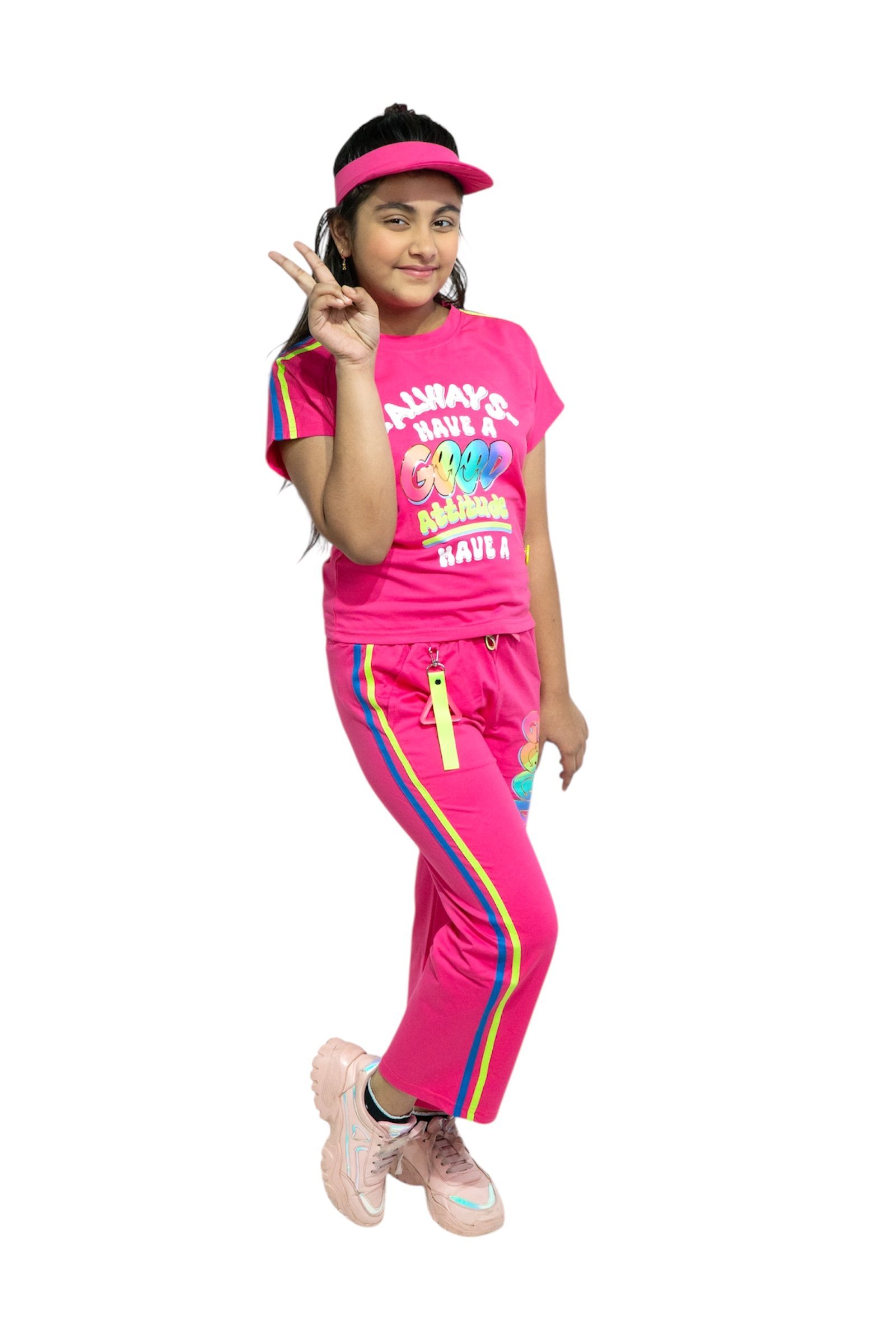 Girls' Stylish 2-Piece Tracksuit – "Good Attitude" Printed Set