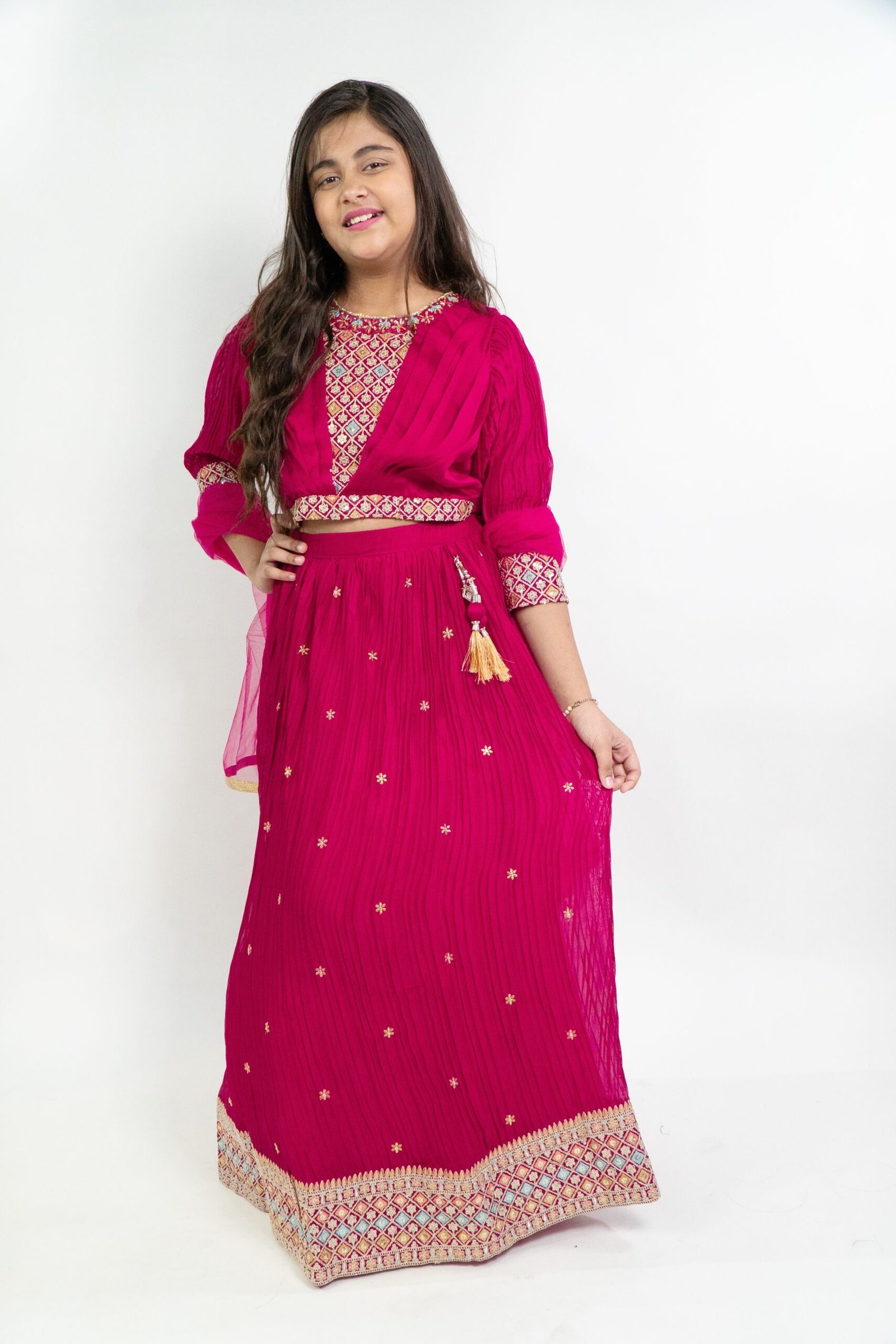 Girls Embroidered Sequinned Ready to Wear Lehenga & Blouse