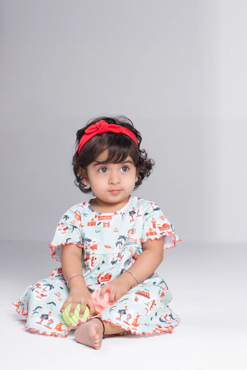 Aussie Adventures Scalloped Half Sleeve Dress
