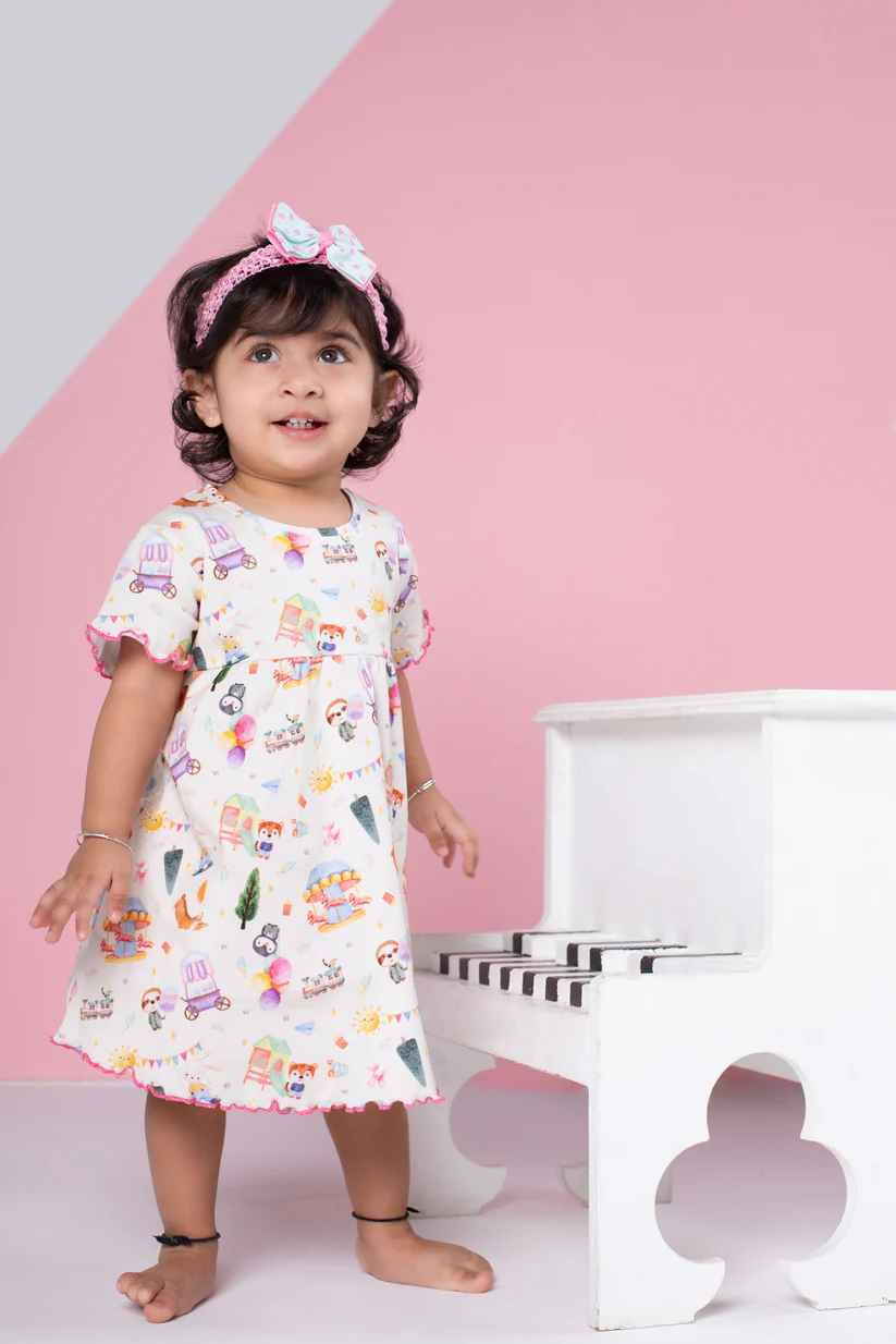 A Day in the Park Scalloped Half Sleeve Dress