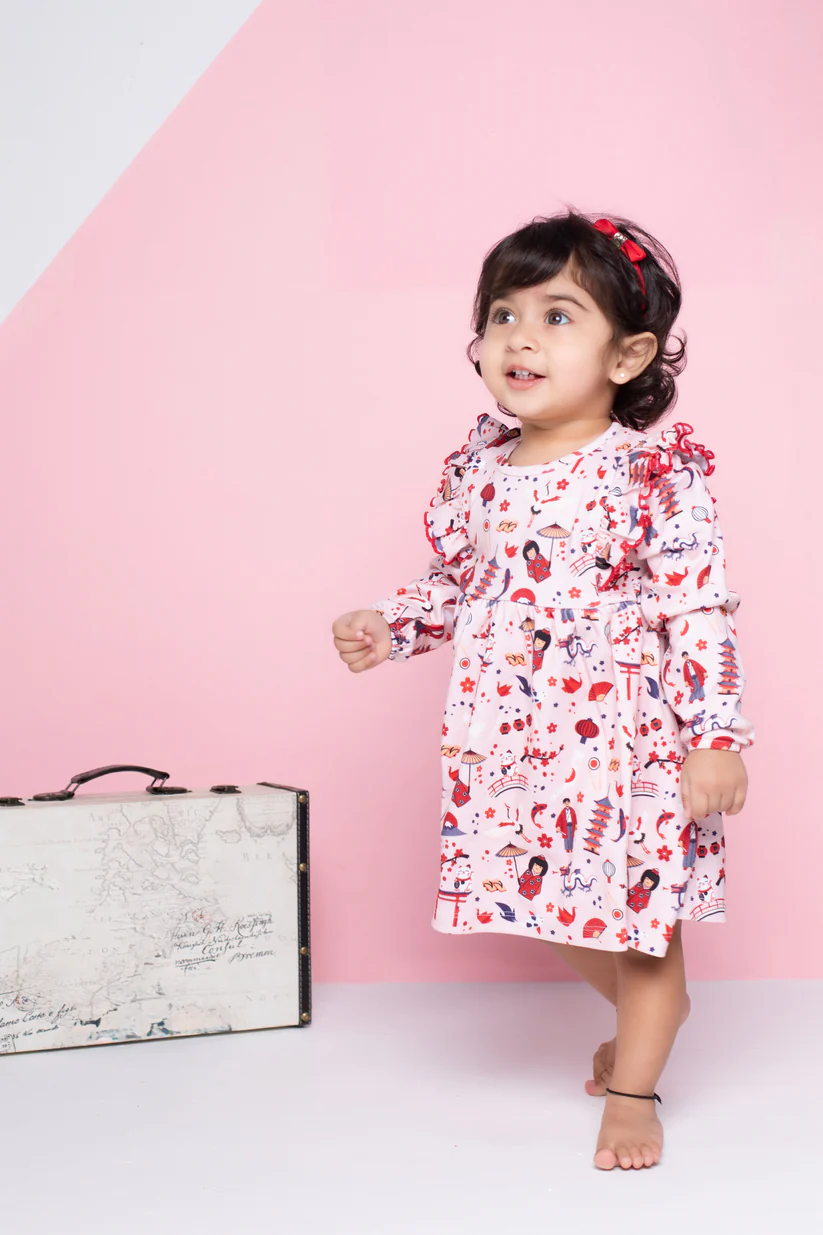 Tokyo Travelers Long Sleeved Frill Dress